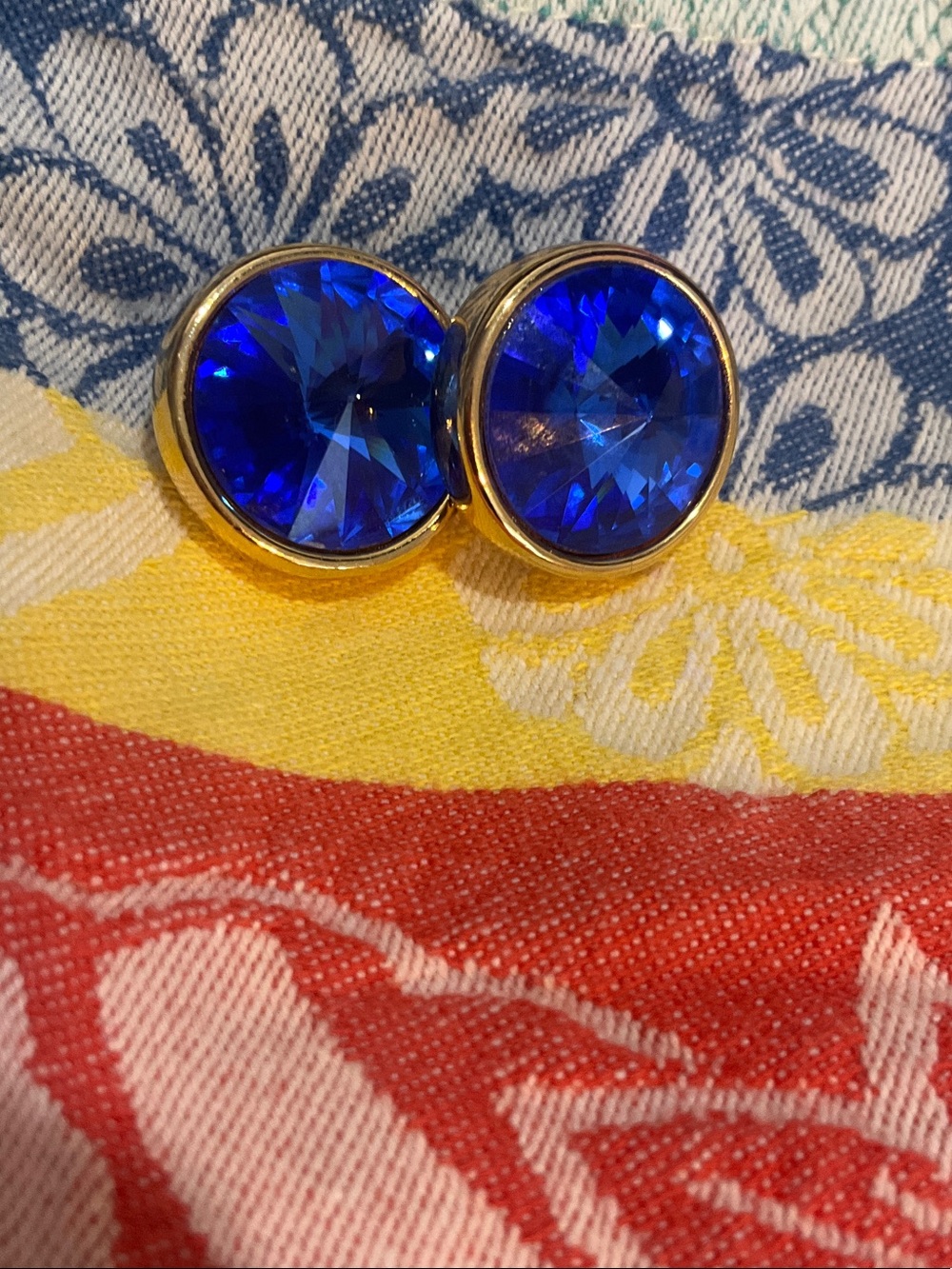 Gold-Tone Stud Earrings with Cobalt Blue Crystals